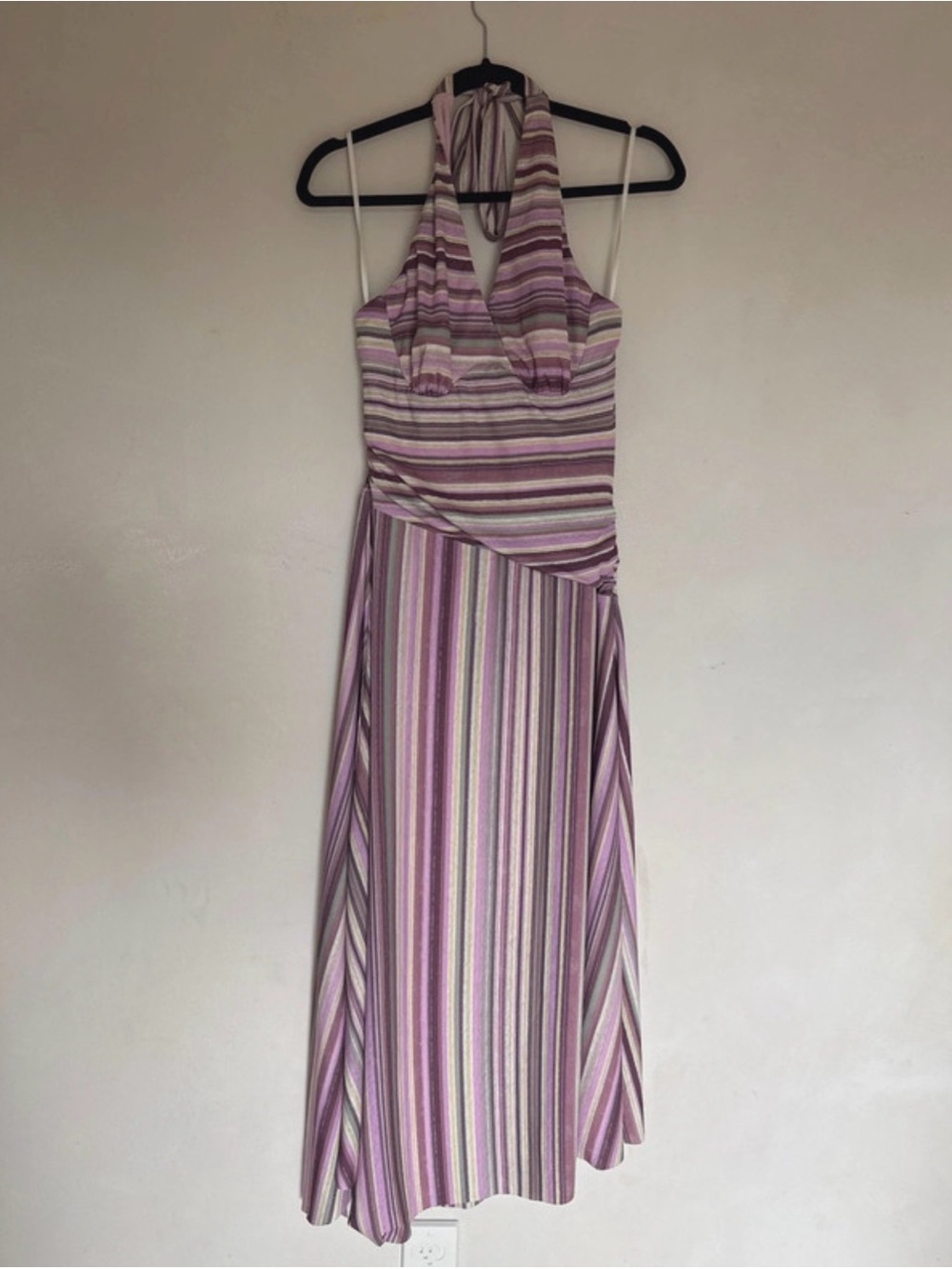 SOVERE NEW large Striped Halter Maxi Dress in Lavender and Cream
